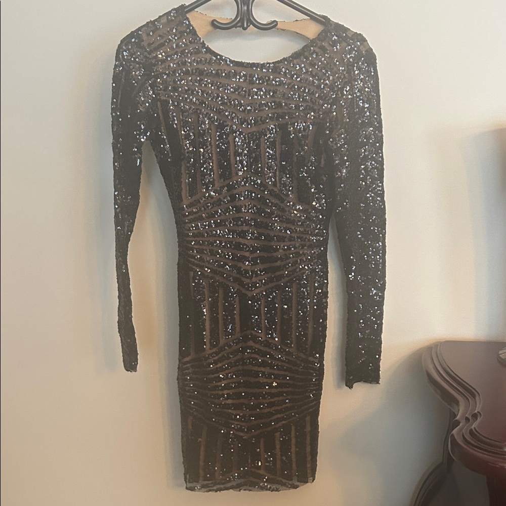 Boohoo Black Sequin Long Sleeve Dress